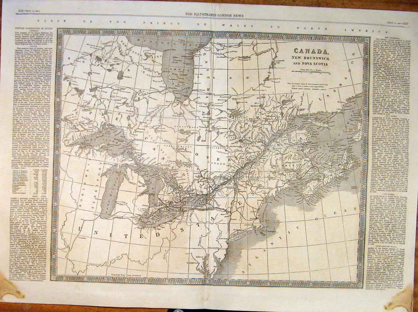 Old Antique Print Map Prince Wales Canada Brunswick Nova Scotia America