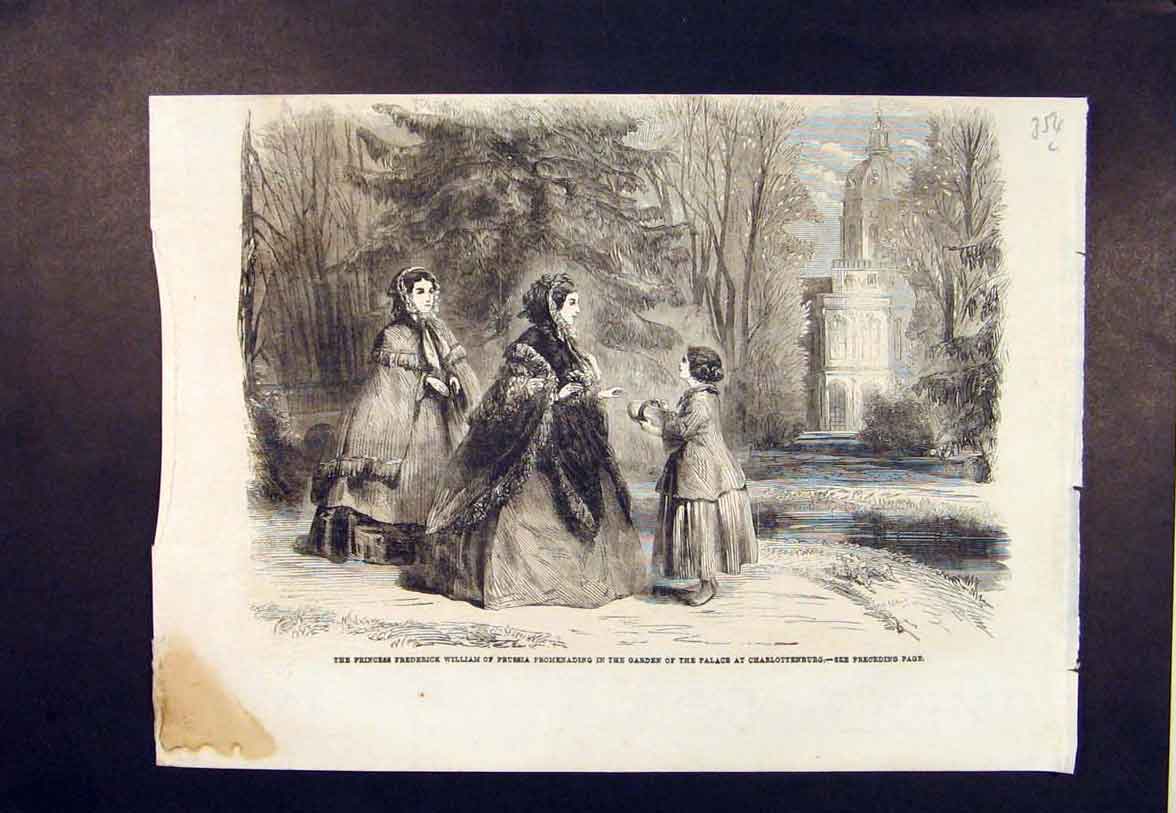 Old Antique Print Prussia Princess William Garden Palace Charlottenburg