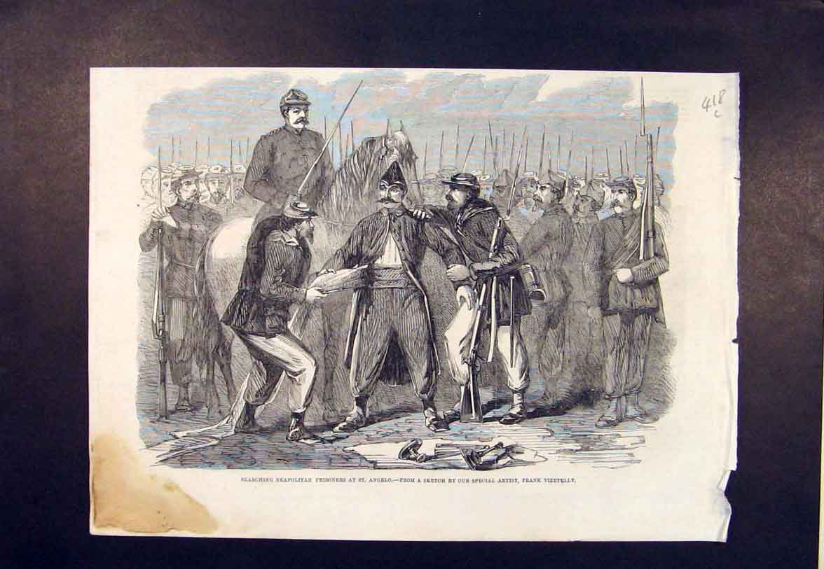 Original Old Antique Print Neapolitan Prisoners St Angelo Vizetelly 1860 19th