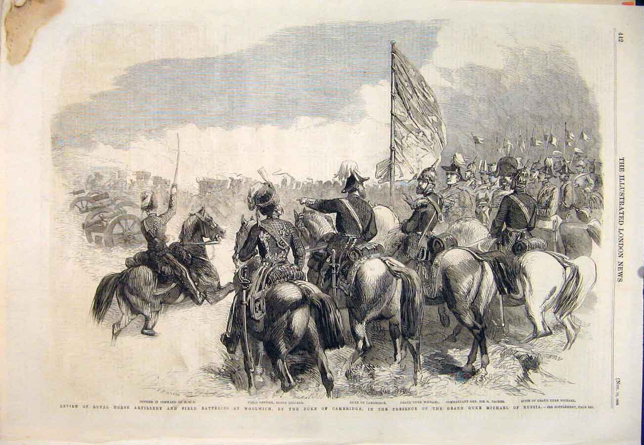 Original Old Antique Print Royal Horse Artillery Woolwich Duke Cambridge Russia