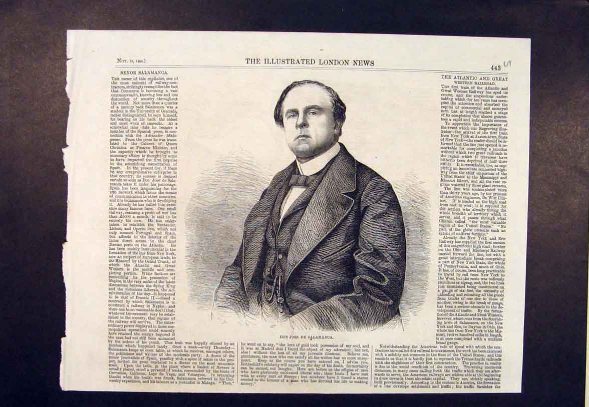Old Antique Print Portrait Don Jose De Salamanca Capitalist Railway 1860 19th