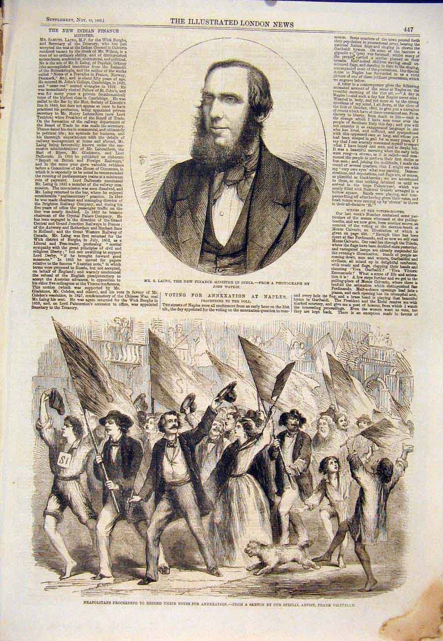 Old Antique Print Portrait Laing India Minister Neapolitan Vizetelly 1860 19th
