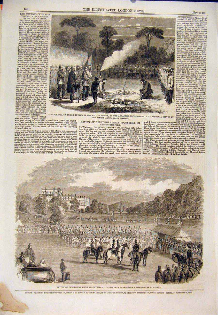 Original Old Antique Print Funeral Tucker Capua Vizetelly Derbyshire Walton Park