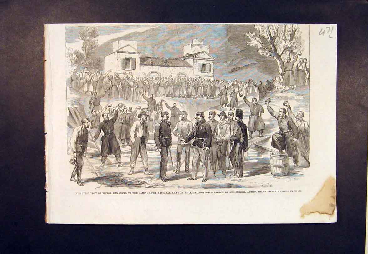 Old Antique Print Victor Emmanuel National Army St Angelo Vizetelly 1860 19th