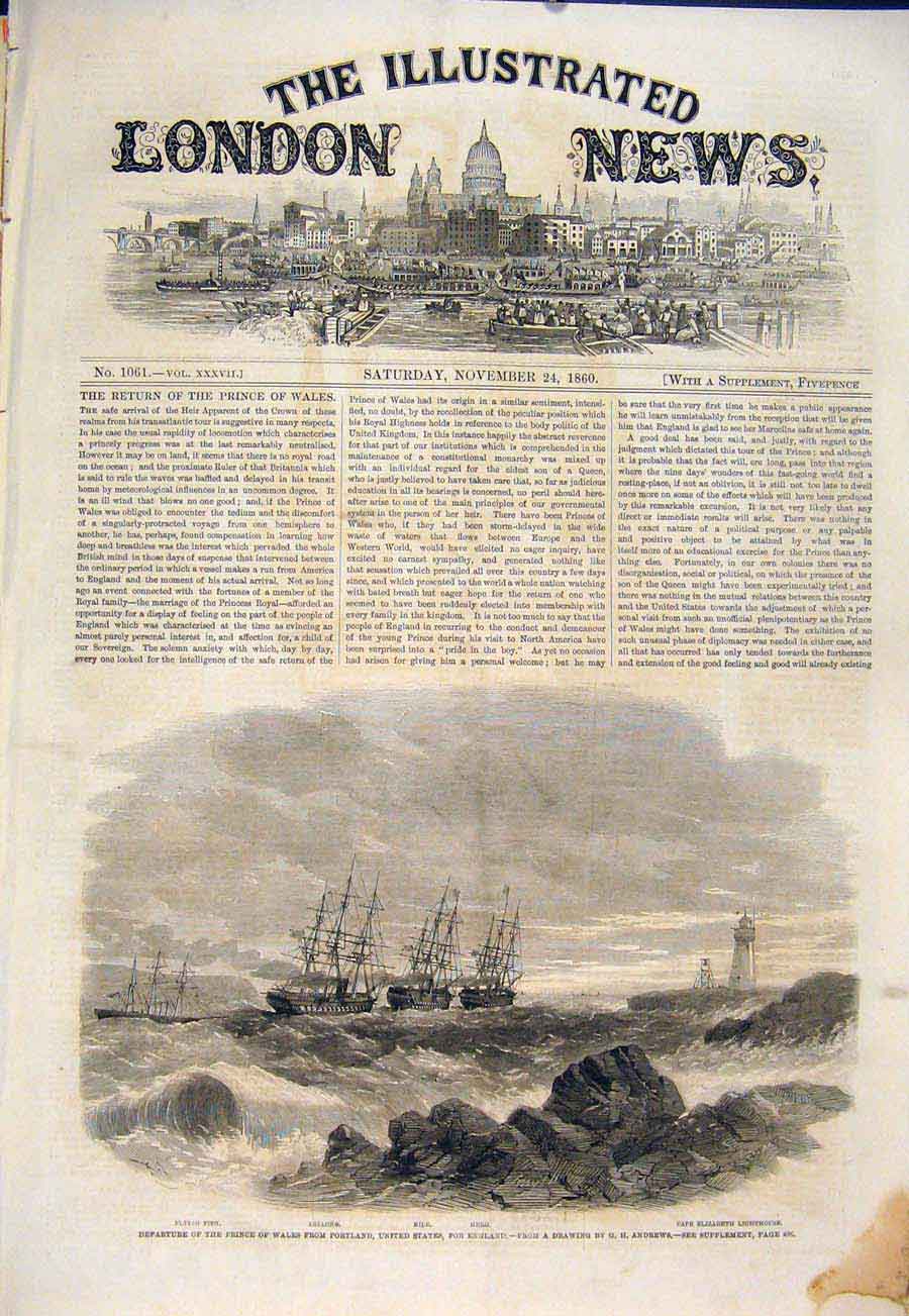 Original Old Antique Print Portrland United States America Andrews Boat Usa 1860