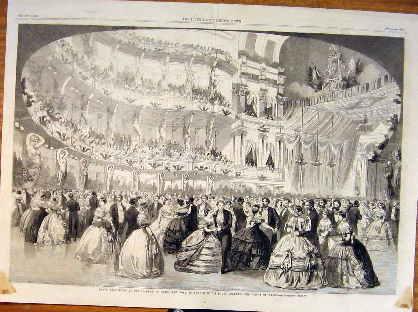Old Antique Print Ball Music New York Royal Prince Wales America Usa 1860 19th