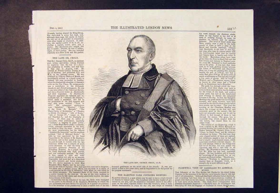 Original Old Antique Print Portrait Croly Poet Writer Dublin Ireland 1860 19th