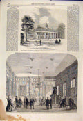 Original Old Antique Print Mount Vernon Washington Philadelphia Hall 1860 19th