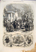 Original Old Antique Print Christmas Holidays Hunt Children 1860 19th