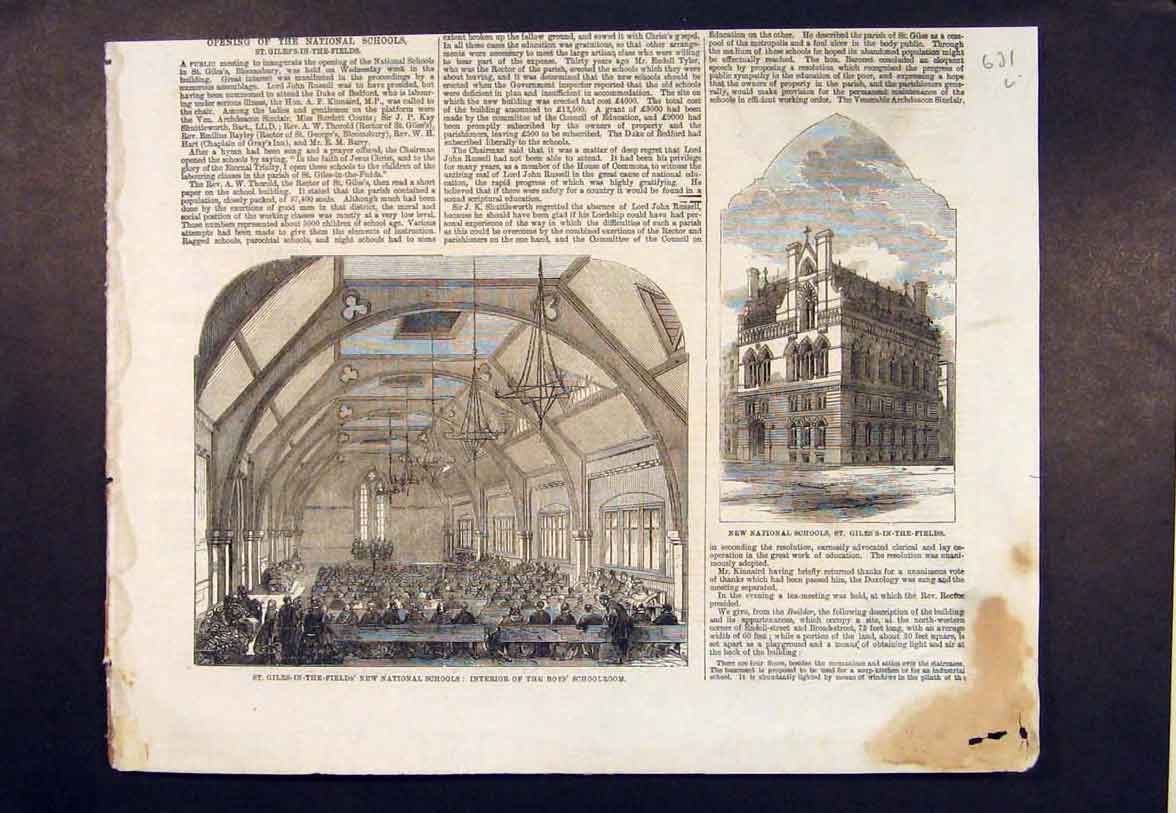 Original Old Antique Print School St Giles-In-The-Fields National Boys 1860