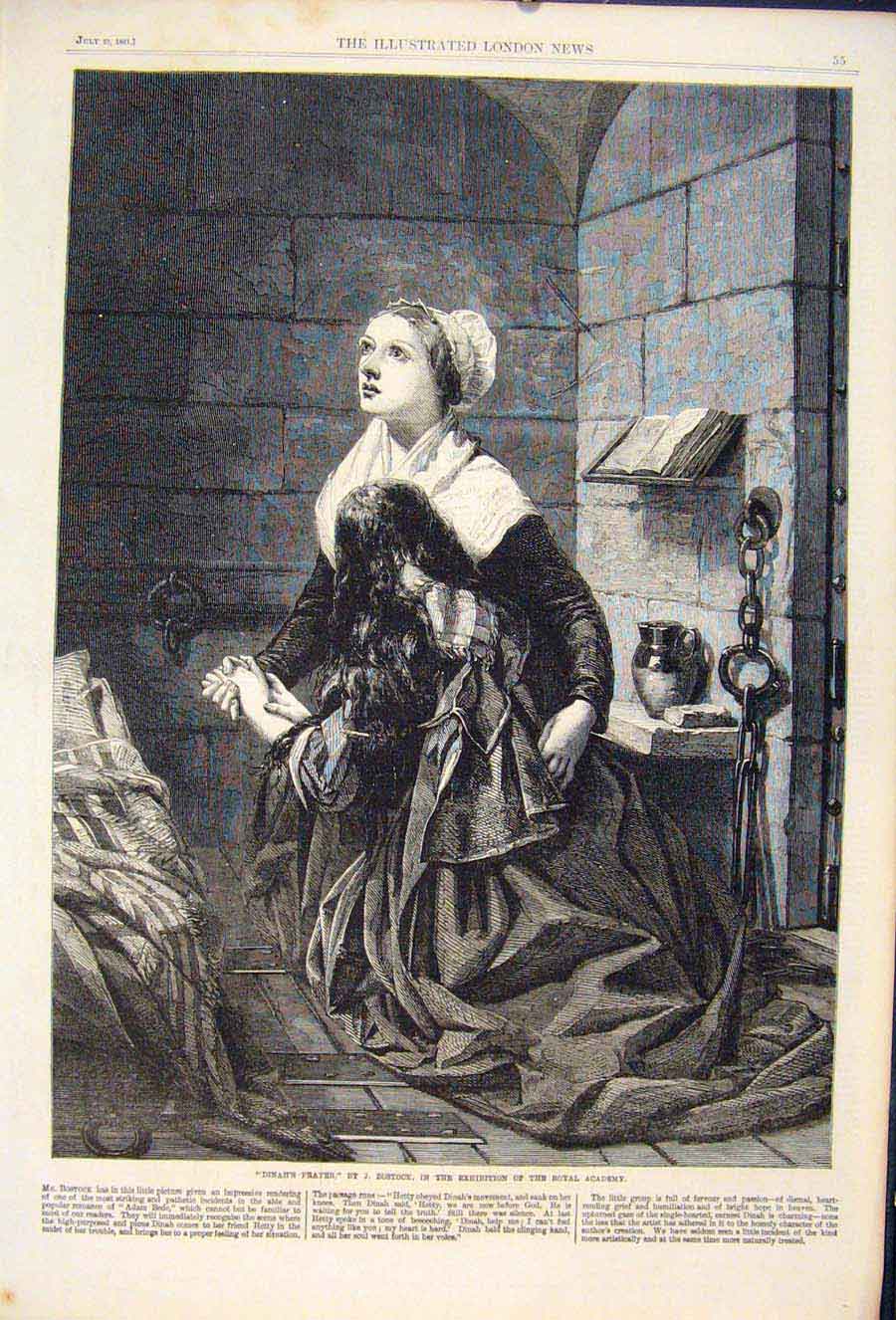 Original Old Antique Print Dinah Prayer Bostock Fine Art 1861 Royal Academy 19th