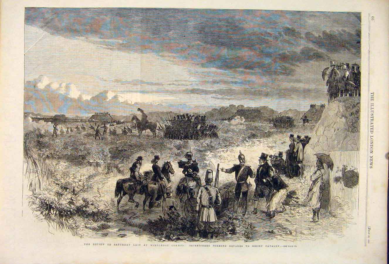 Original Old Antique Print Review Wimbledon Common Cavlary Skirmish 1861 19th