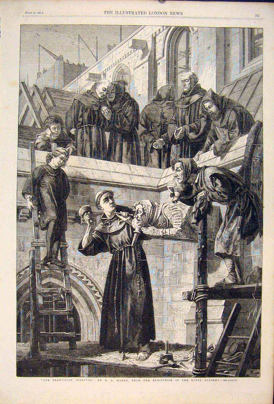 Original Old Antique Print Franciscan Sculptor Marks Royal Academy 1861 19th