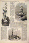 Original Old Antique Print Nymph Fountain Windsor Thomas Church Lewisham Surrey