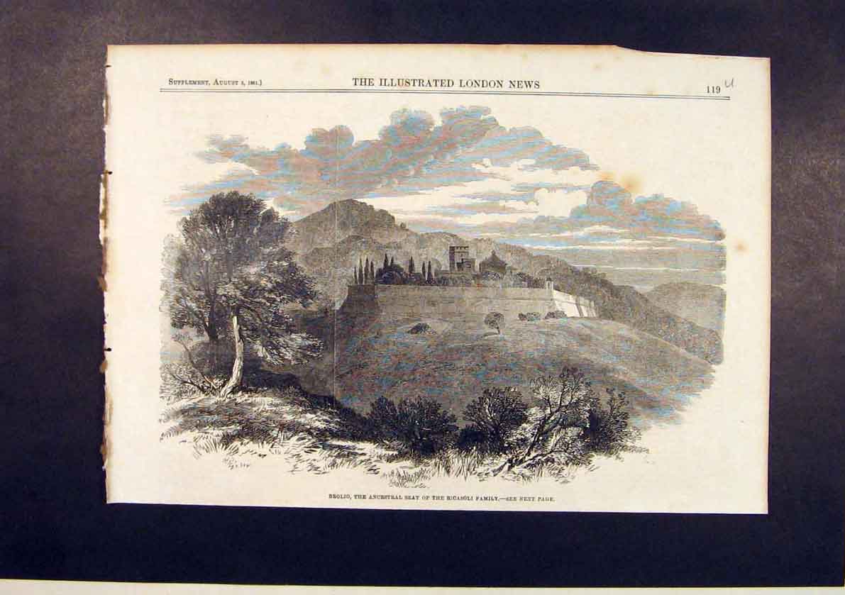 Original Old Antique Print Brolio Ricasoli Family Italy Italian 1861 Victorian