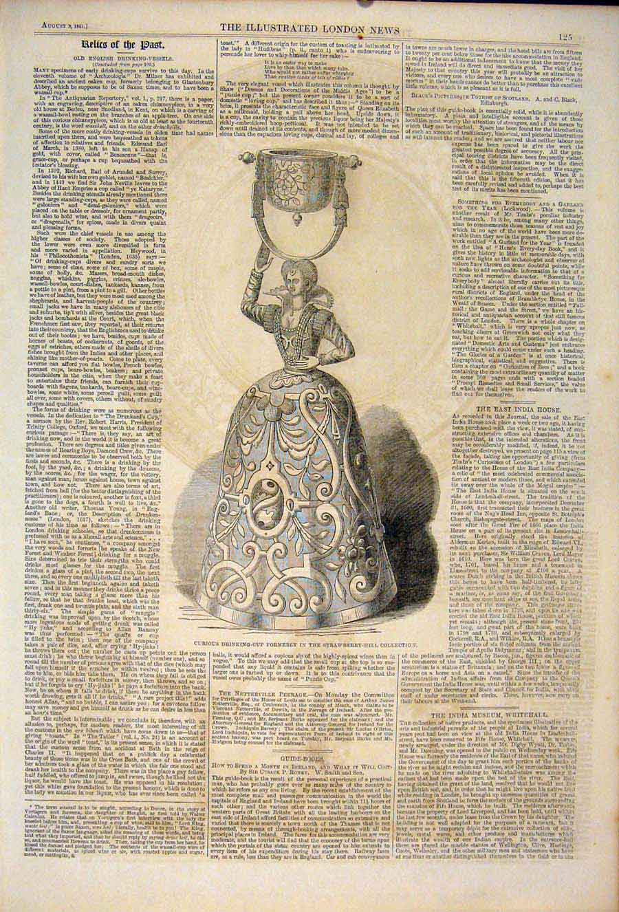 Original Old Antique Print Drinking Cup Strawberry Hill Collection Vessel 1861