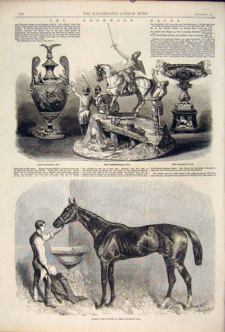 Original Old Antique Print Goodwood Races Cup Stewards Starke Horse Chesterfield