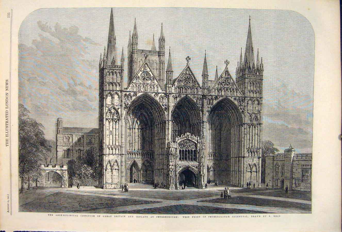 Original Old Antique Print Archaeological Britain Ireland Peterborough Cathedral