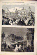 Original Old Antique Print Imperial Fete Paris France Champs Elysees Esplanade