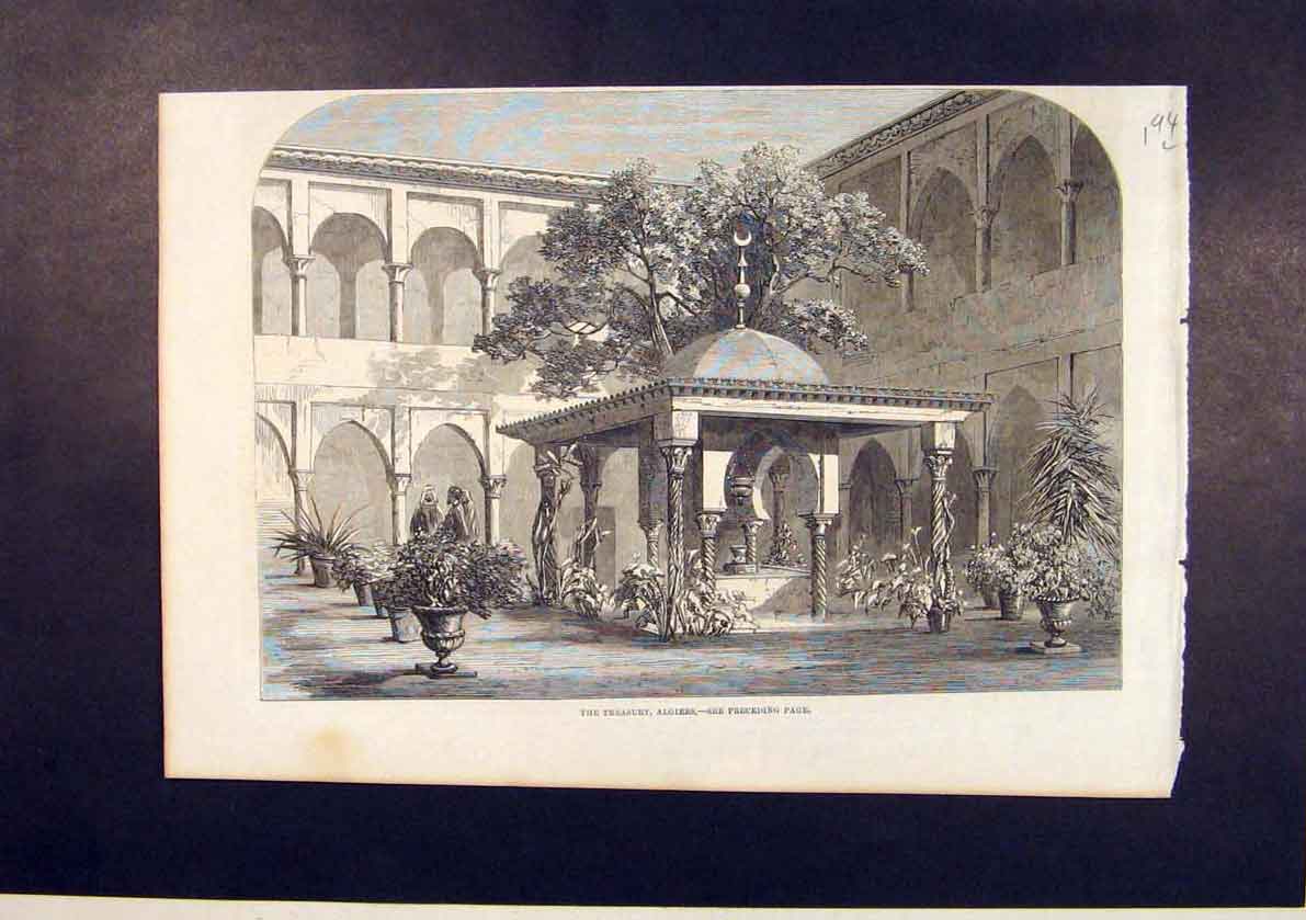 Original Old Antique Print Treasury Algiers Africa 1861 19th Century