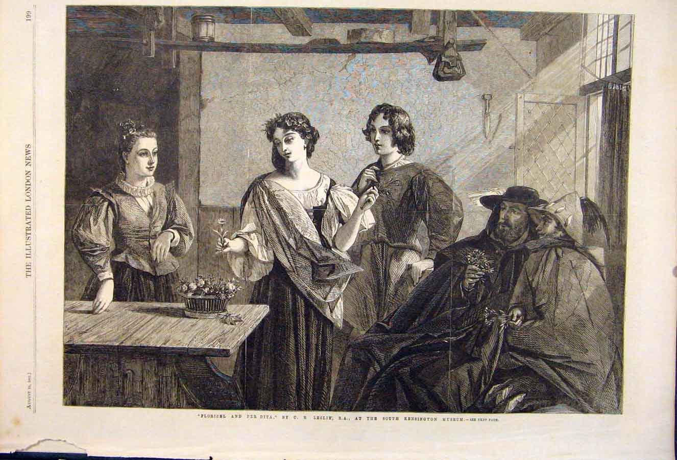 Old Antique Print Floizel Per Dita Leslie Fine Art 1861Museum Kensington 19th
