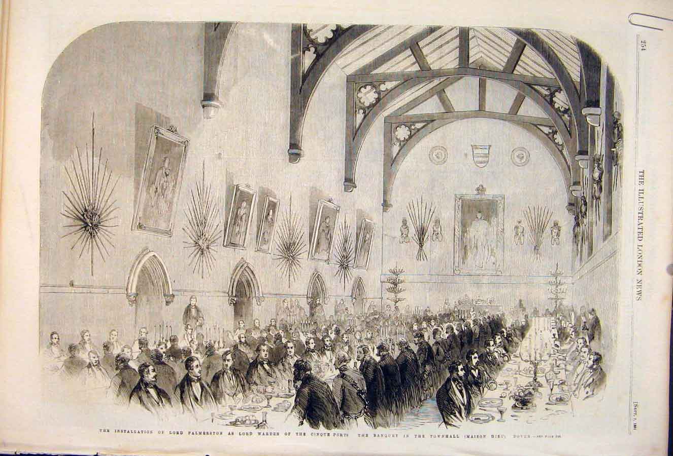 Old Antique Print Palmerston Warden Cinque Ports Banquet Dover Morrison