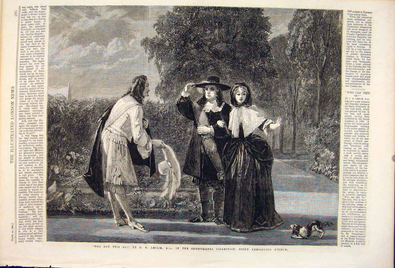Old Antique Print Leslie Sheepshank Kensington Museum Lady Gentleman 1861 19th