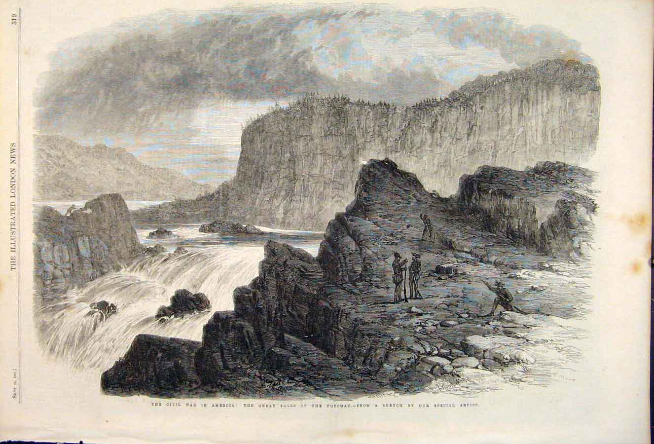 Original Old Antique Print Civil War America Potomac River 1861 19th