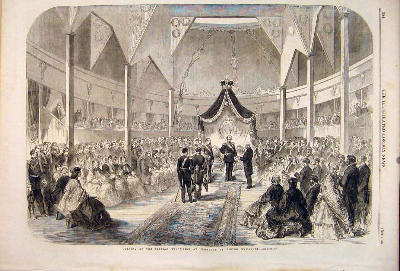 Original Old Antique Print Italian Exposition Florence Victor Emmanuel 1861 19th