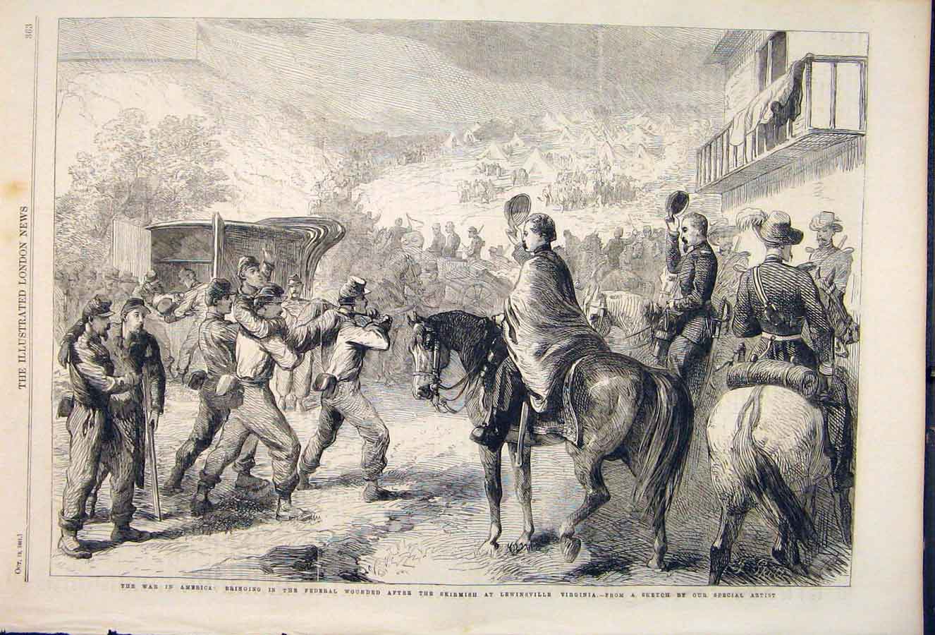 Original Old Antique Print War America Federal Lewinsville Virginia 1861 19th