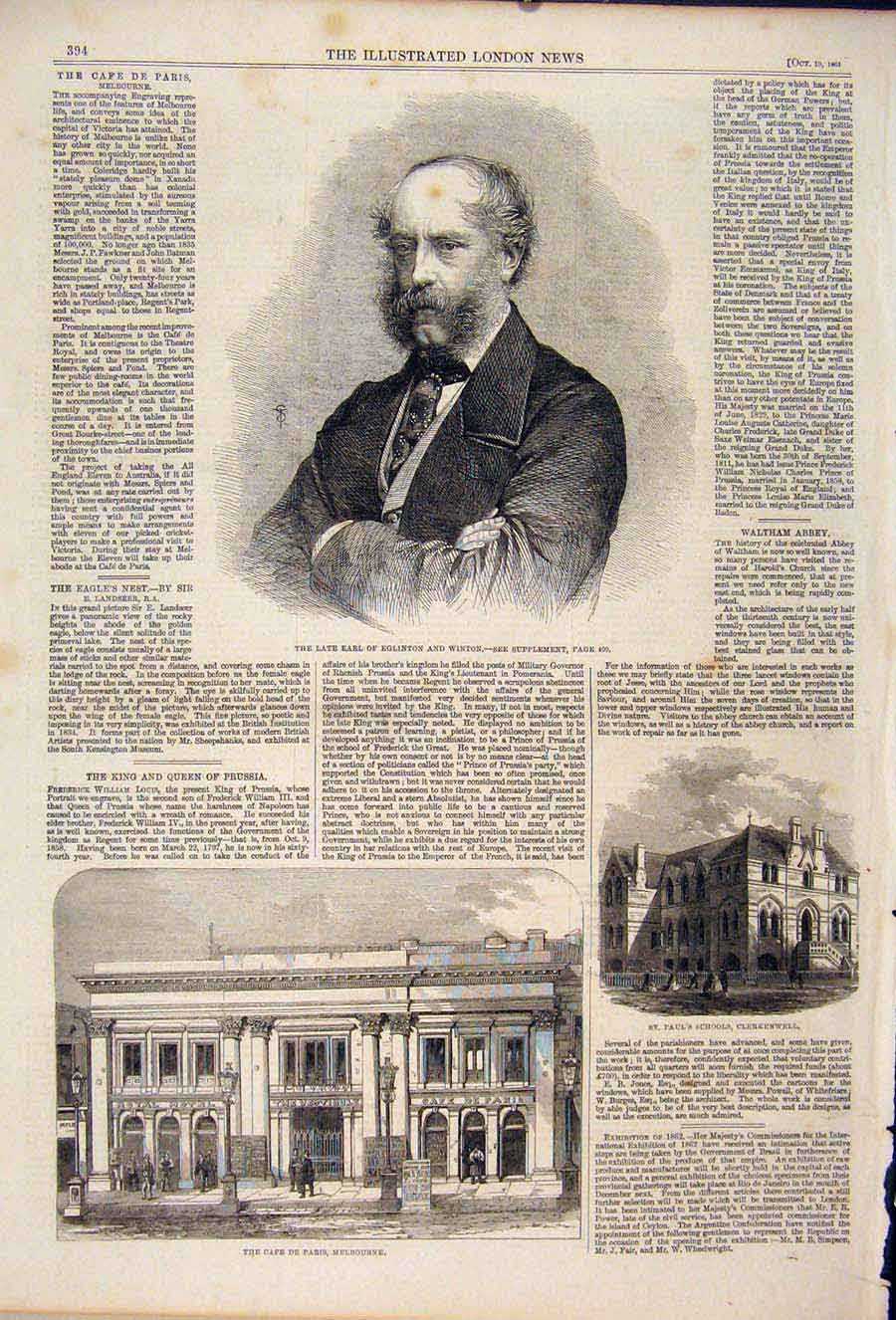 Old Antique Print Portrait Earl Eglington Winton Caf ?∂® Paris Melbourne