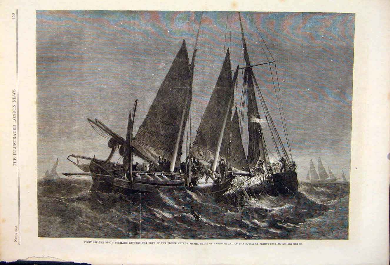 Old Antique Print Prince Arthur Fishing Ramsgate Boulogne Boat Boats 1861 19th