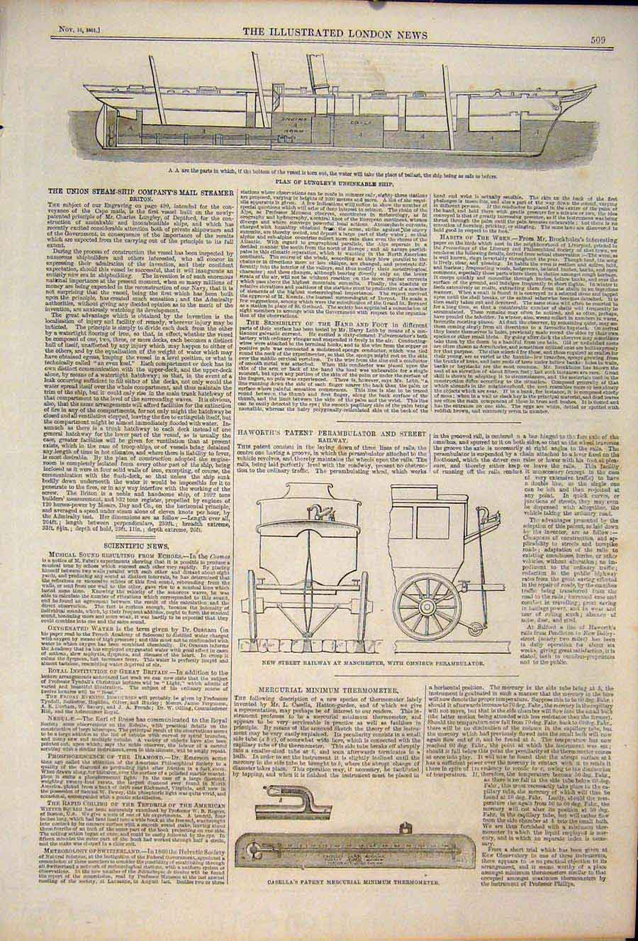 Original Old Antique Print Lungley Ship Railway Manchester Casella Thermometer