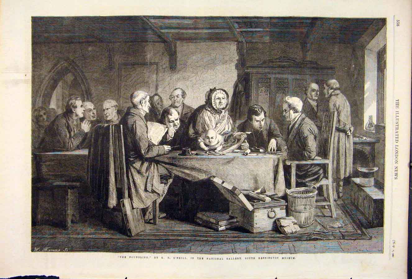 Old Antique Print Foundling Baby O'Neill National Gallery Kensington 1861 19th
