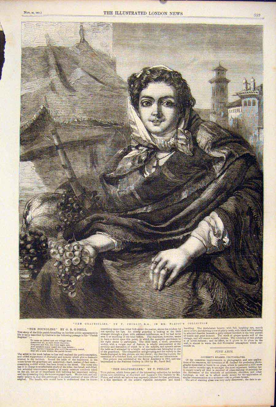 Original Old Antique Print Grapeseller Grape Seller Phillip Flatou Fine Art 1861