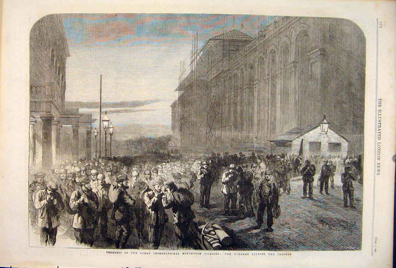 Original Old Antique Print Workmen International Exhibition Building London 1861