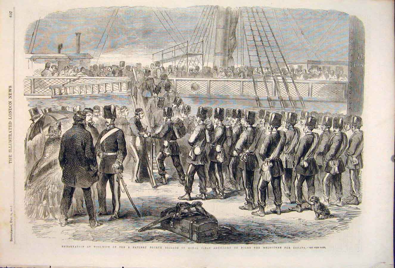 Old Antique Print Woolwich Field Artillery Melbourne Canada Battery 1861 19th