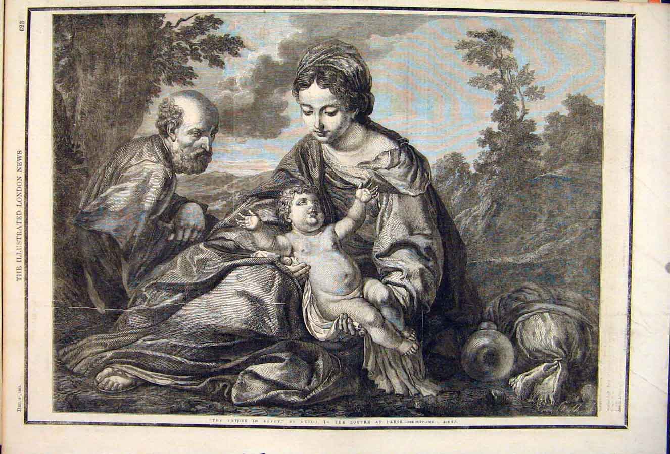 Original Old Antique Print Egypt Repose Guido Louvre Paris France Fine Art 1861