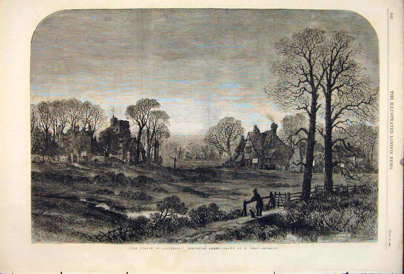Old Antique Print Curate Glevering Green Read Valley Church Fine Art 1861 19th