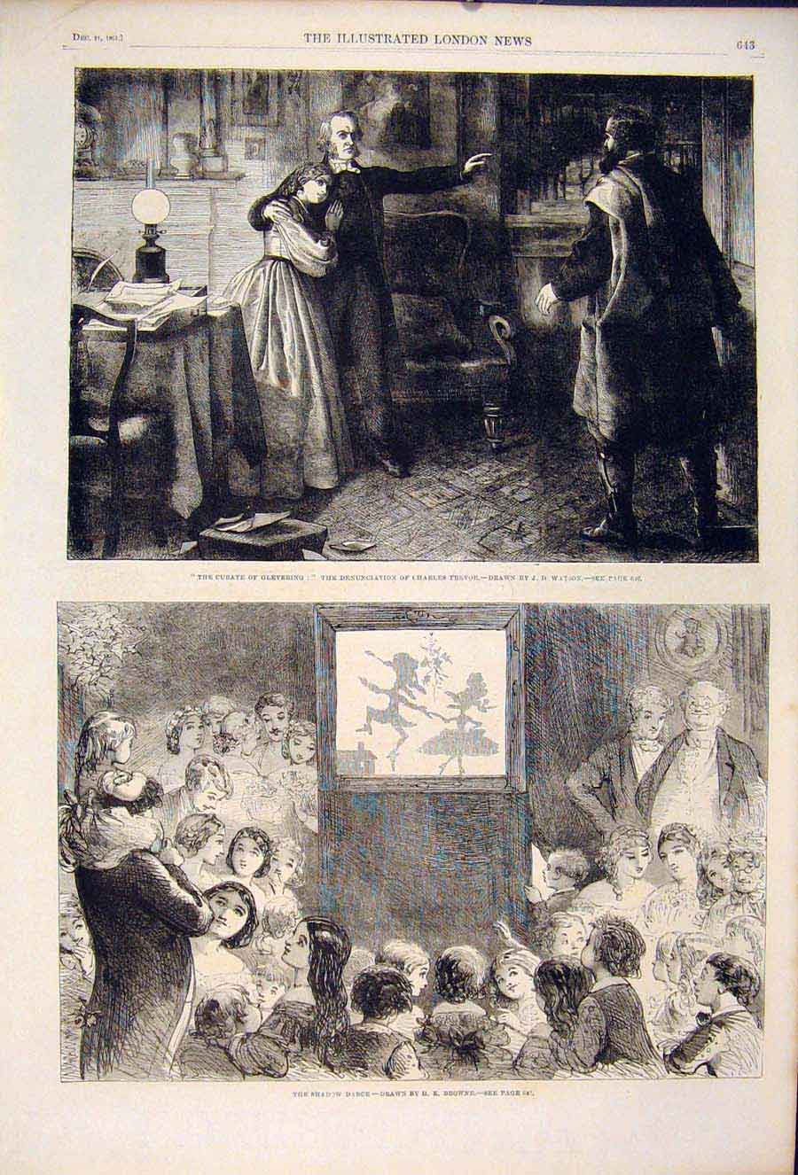 Original Old Antique Print Glevering Curate Trevor Watson Shadow Dance Browne