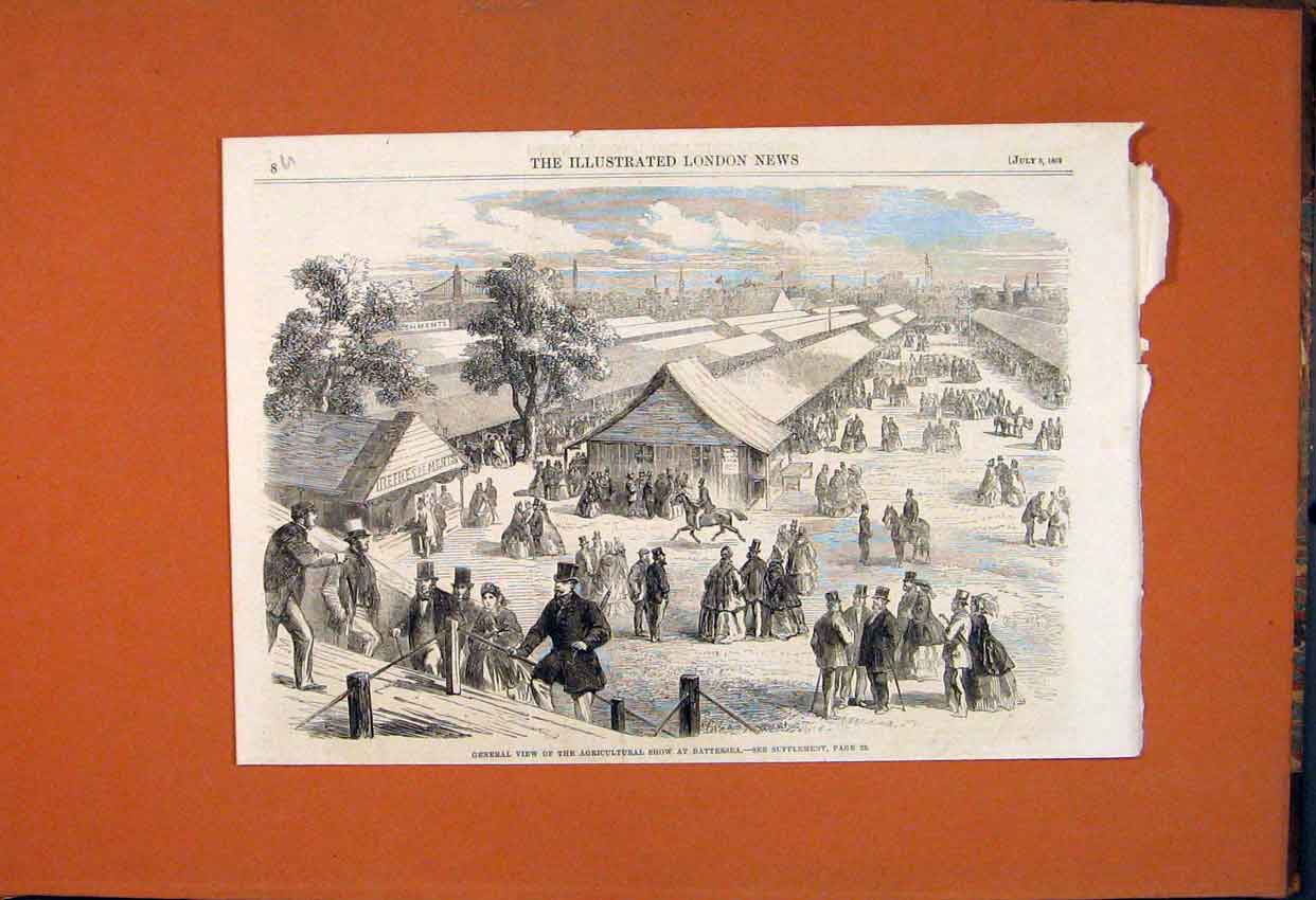 Original Old Antique Print General View Agricultural Show Battersea 1862 19th