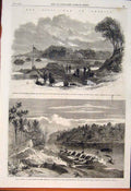 Original Old Antique Print Civil War America Fort Pillow Mississipi Battery 1862