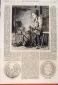 Original Old Antique Print Hockert Girl Rattvik Dalecarlia Medal Prize 1862 19th
