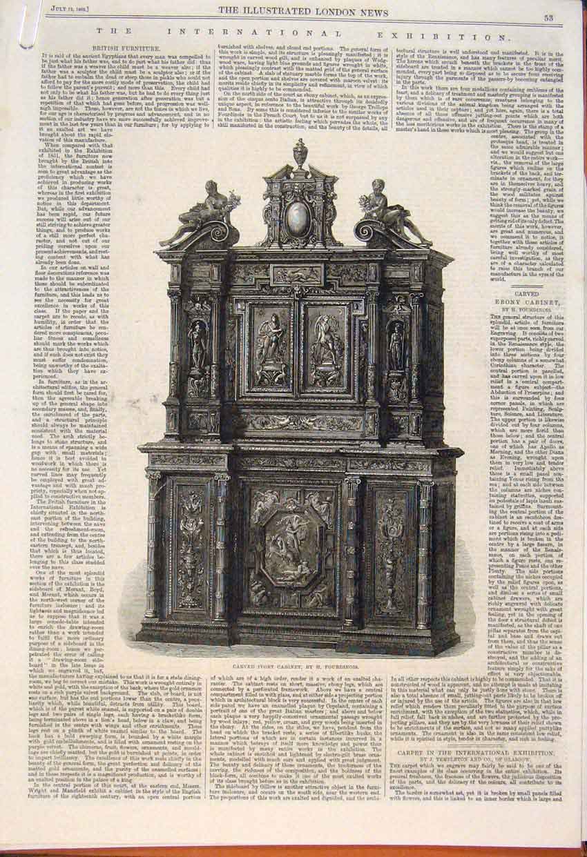 Old Antique Print Ivory Cabinet Fourdinois Chimneypiece M'Dougall Stall