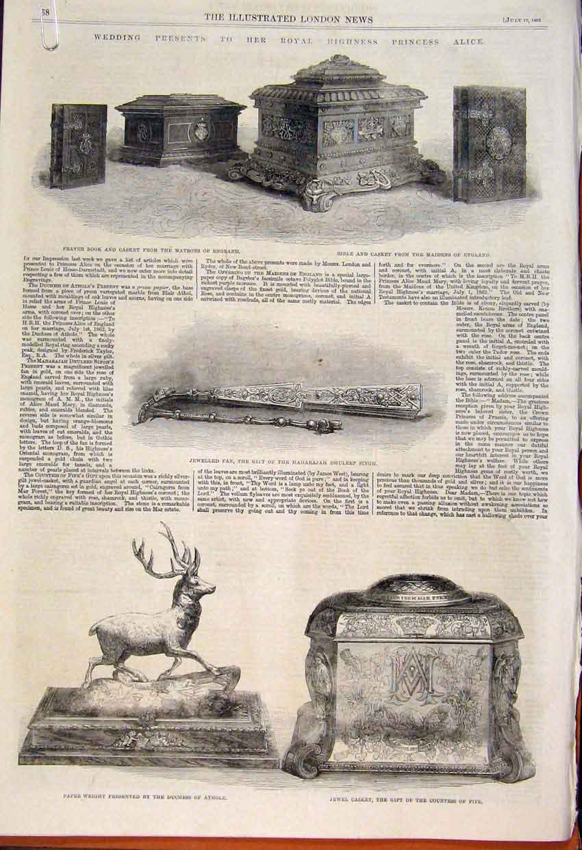Old Antique Print Royal Wedding Present Princess Alice Prince Louis Hesse
