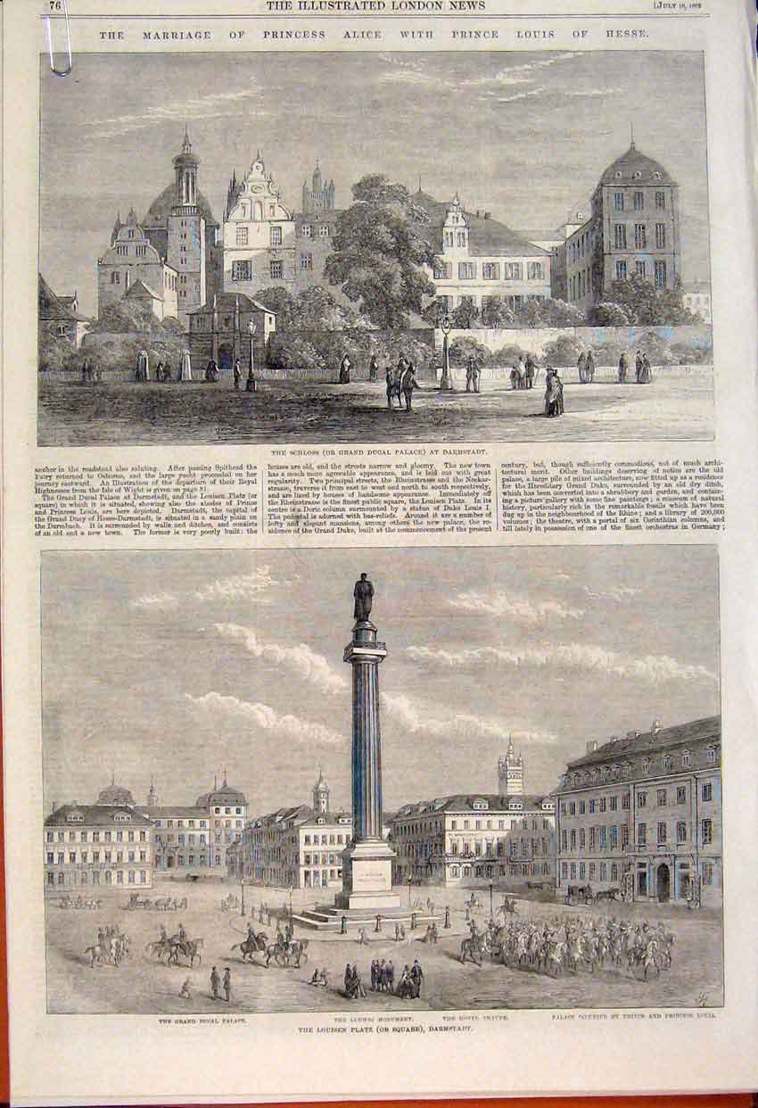 Original Old Antique Print Marriage Alice Louis Hesse Schloss Darmstadt Pixley