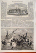 Original Old Antique Print Wesleyan School Lancashire Sponges Coast Syria 1862