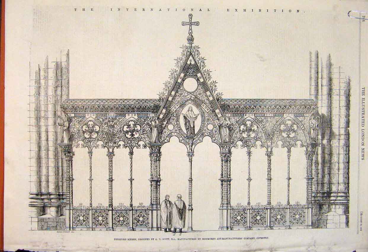 Old Antique Print Hereford Screen Scott Coventry Doncaster Church Window