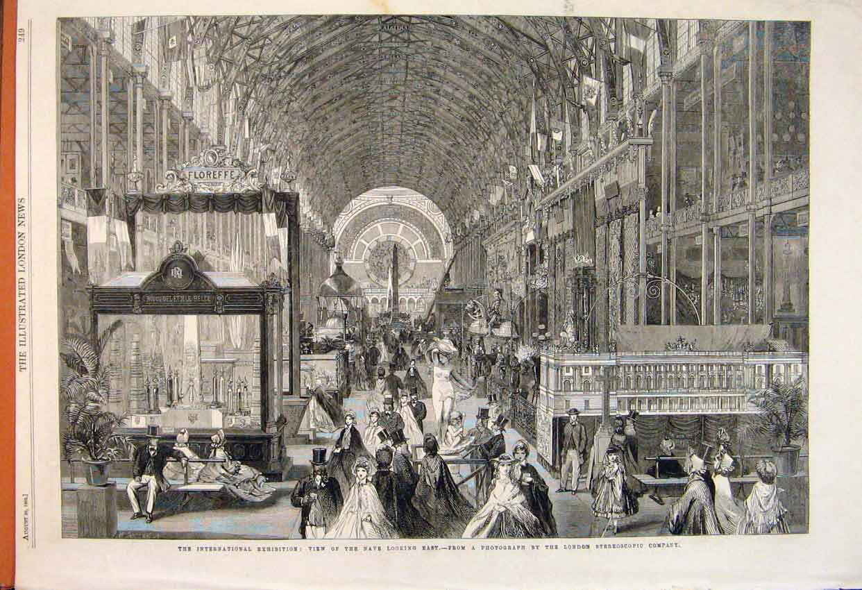 Original Old Antique Print View Nave International Exhbition Photograph 1862