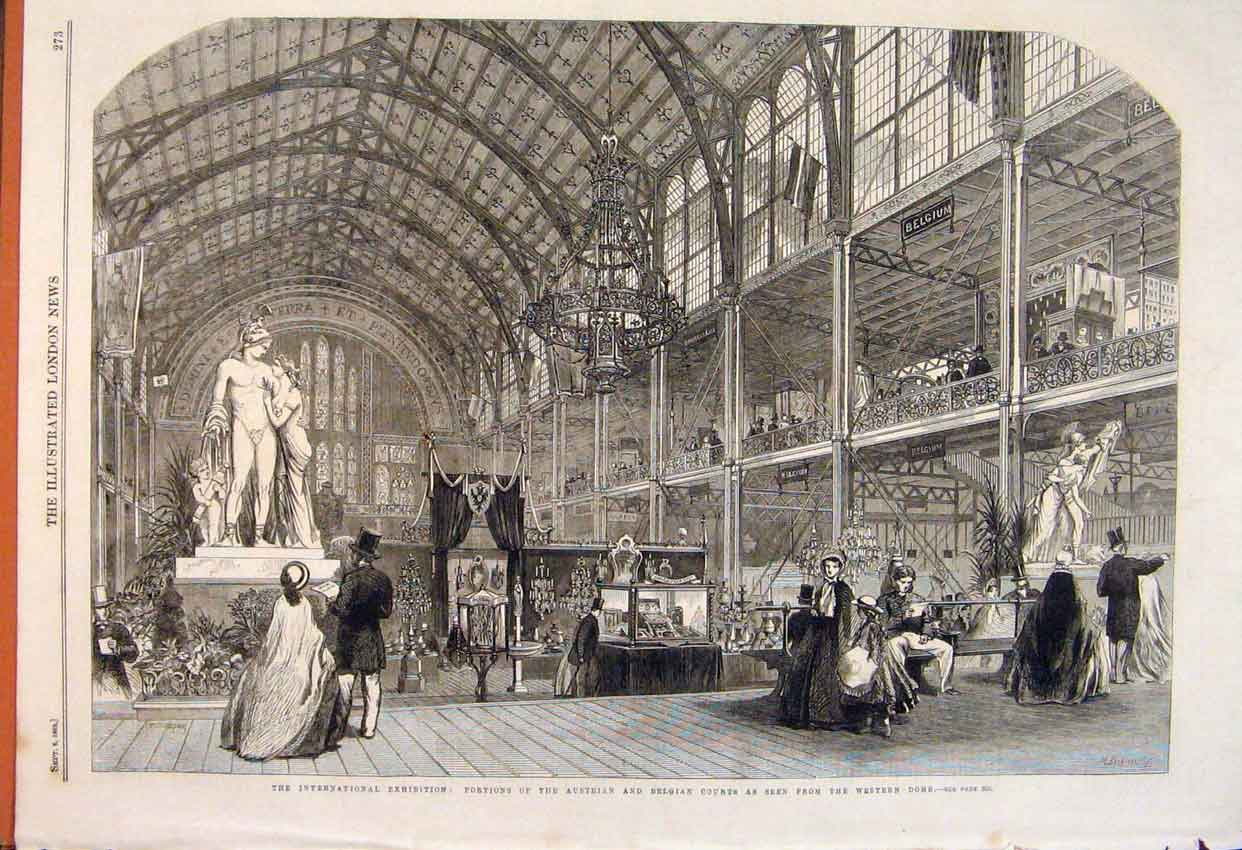 Original Old Antique Print Austrian Belgian Court Internatiional Exhibition 1862